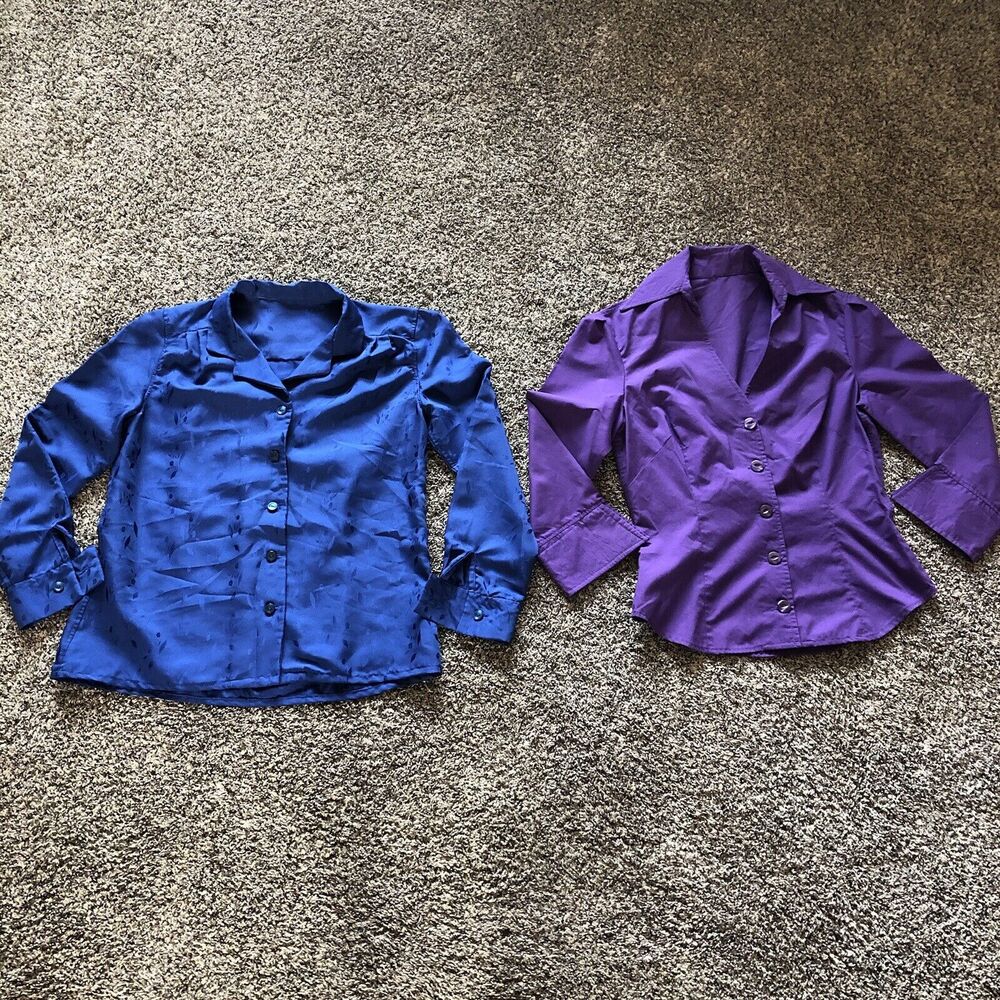 Vintage Women’s Handmade Lot Of 2 Tops Blouses Size Small Blue Purple Button